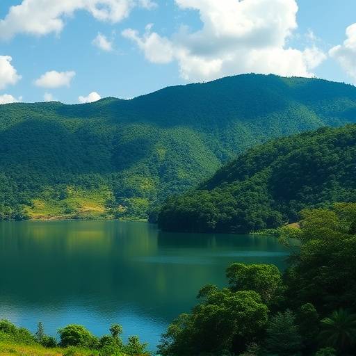 Lake Bunyonyi surrounded by lush green hills