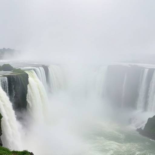 Murchison Falls cascading powerfully into the Nile River